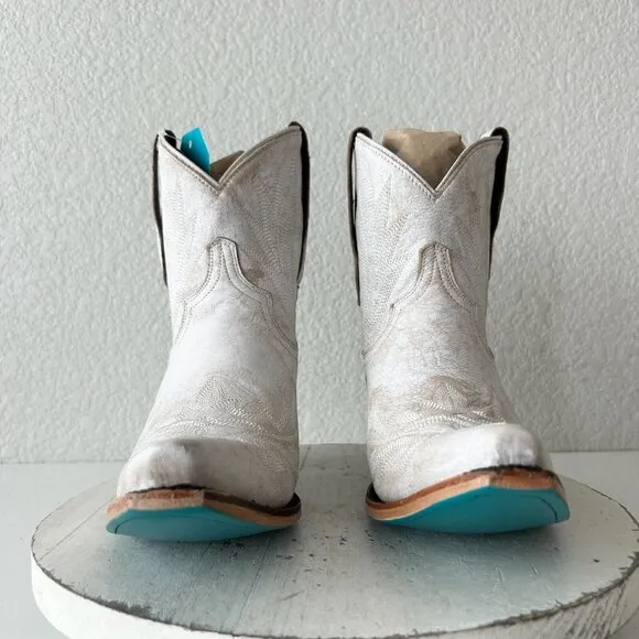 Lane LEXINGTON Women Cowboy Bootie Sz 10 White Leather Western Cowgirl Boots