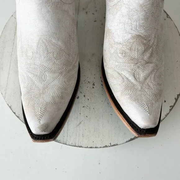 Lane LEXINGTON Women Cowboy Bootie Sz 10 White Leather Western Cowgirl Boots
