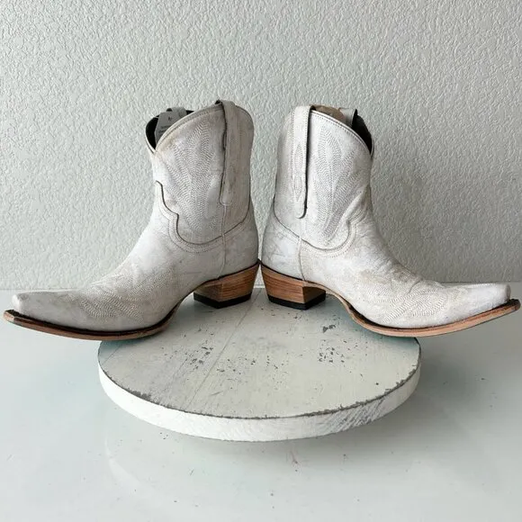 Lane LEXINGTON Women Cowboy Bootie Sz 10 White Leather Western Cowgirl Boots