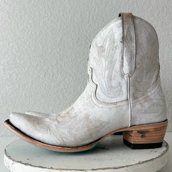 Lane LEXINGTON Women Cowboy Bootie Sz 10 White Leather Western Cowgirl Boots