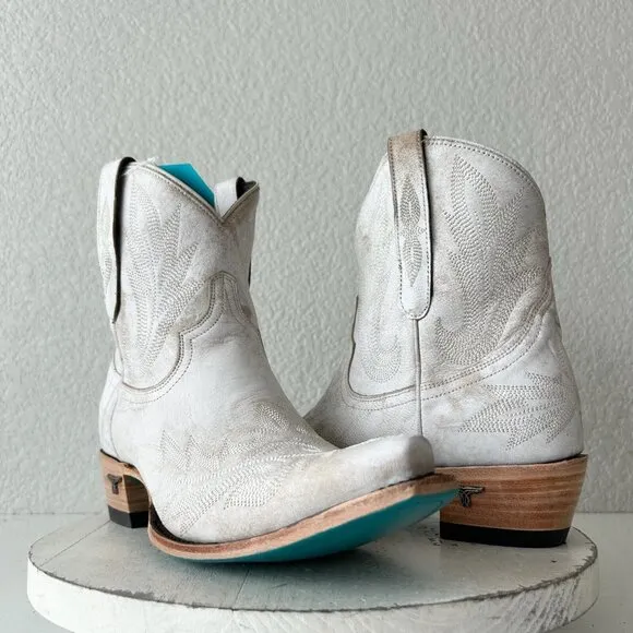 Lane LEXINGTON Women Cowboy Bootie Sz 10 White Leather Western Cowgirl Boots
