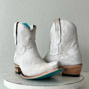 Lane LEXINGTON Women Cowboy Bootie Sz 10 White Leather Western Cowgirl Boots