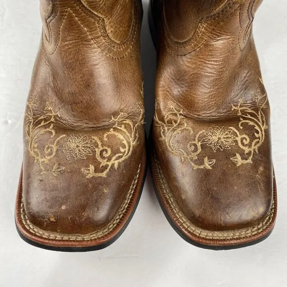 Laredo Authentic Leather Western Womens SIZE 6.5 M Boots Brown Square Toe