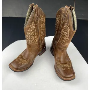 Laredo Authentic Leather Western Womens SIZE 6.5 M Boots Brown Square Toe