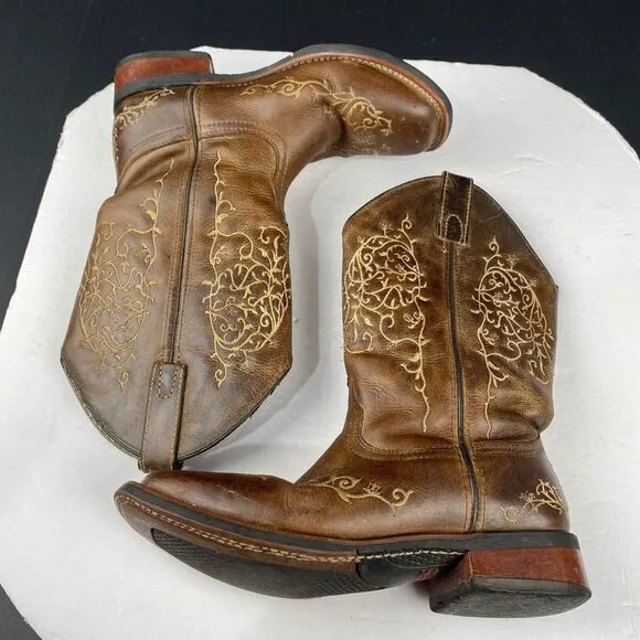 Laredo Authentic Leather Western Womens SIZE 6.5 M Boots Brown Square Toe
