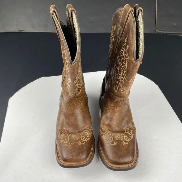 Laredo Authentic Leather Western Womens SIZE 6.5 M Boots Brown Square Toe