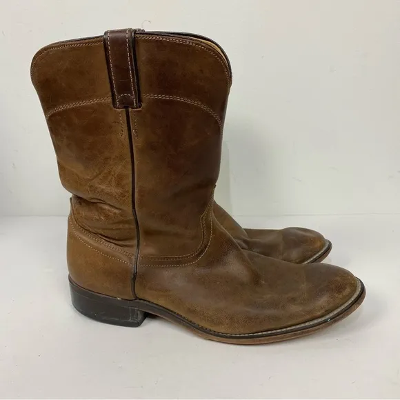 Laredo Brown Leather Mens round toe western cowboy boots rodeo