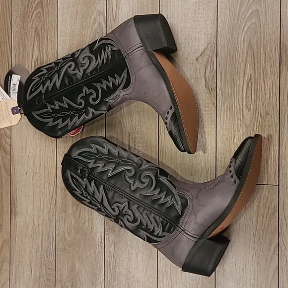 LAREDO Flagstaff Grey Black Leather Cowboy Pointed‎ Toe Western Boots Sz 8 D NEW