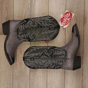 LAREDO Flagstaff Grey Black Leather Cowboy Pointed‎ Toe Western Boots Sz 8 D NEW