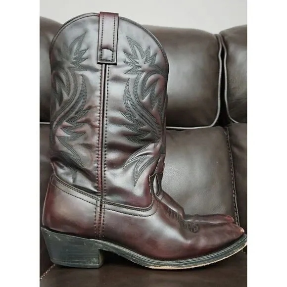 Laredo London Roumd Western Cowboy Black Cherry Leather Boots Men's Size 7.5