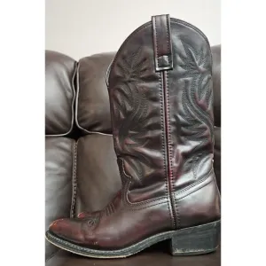 Laredo London Roumd Western Cowboy Black Cherry Leather Boots Men's Size 7.5