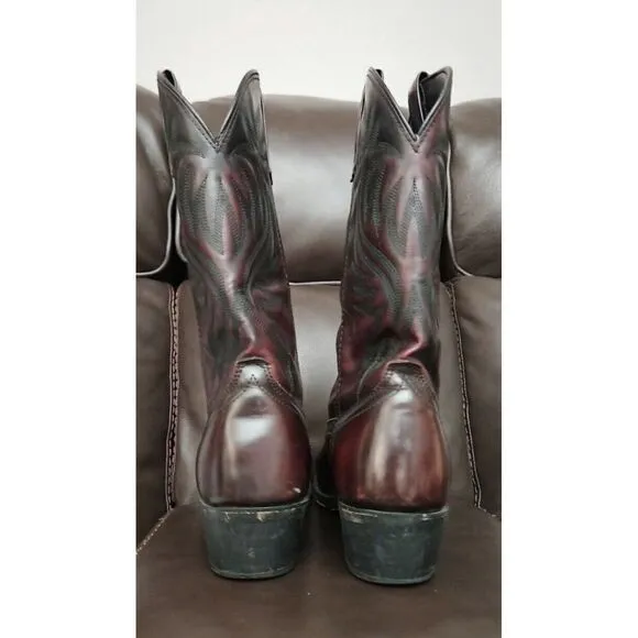 Laredo London Roumd Western Cowboy Black Cherry Leather Boots Men's Size 7.5