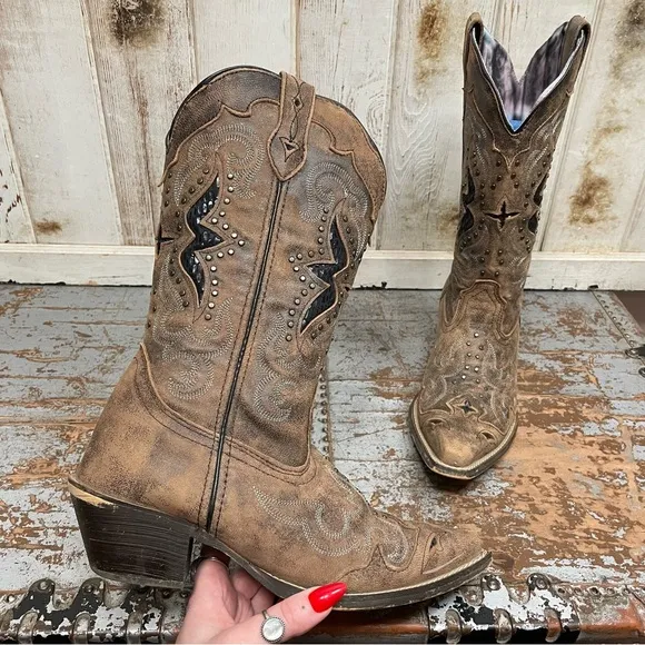 Laredo Lucretia Studded Snake Inlay Western Boots Snip Toe