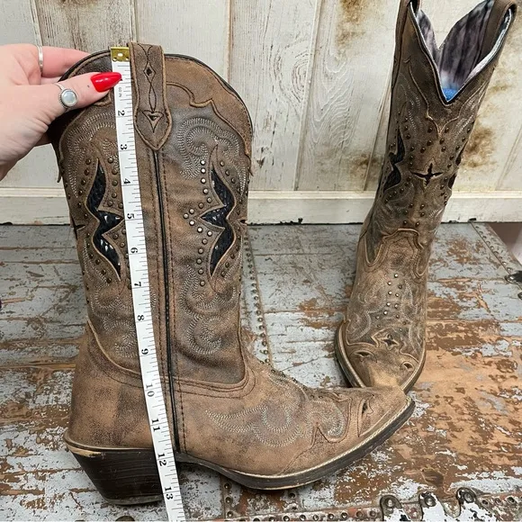 Laredo Lucretia Studded Snake Inlay Western Boots Snip Toe