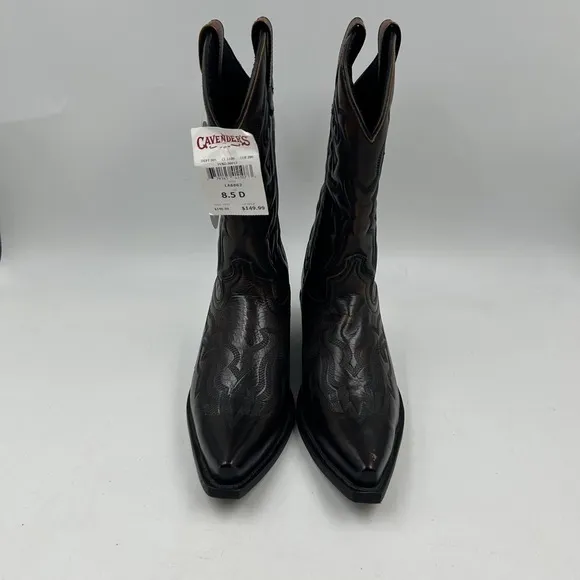 laredo mens 8.5D burnished brown fancy stitch snip toe cowboy boots NWT