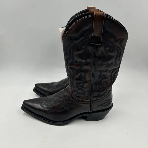 laredo mens 8.5D burnished brown fancy stitch snip toe cowboy boots NWT