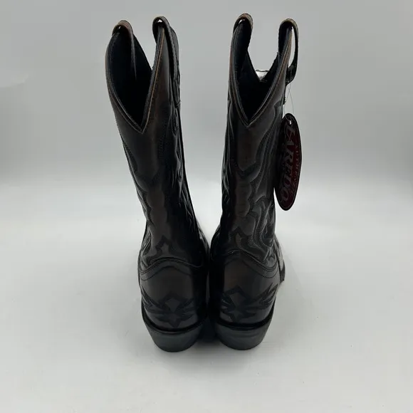laredo mens 8.5D burnished brown fancy stitch snip toe cowboy boots NWT
