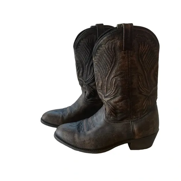 Laredo Men’s Cowboy Boots Western Leather Rodeo Shoes Brown Black Size 10.5EW