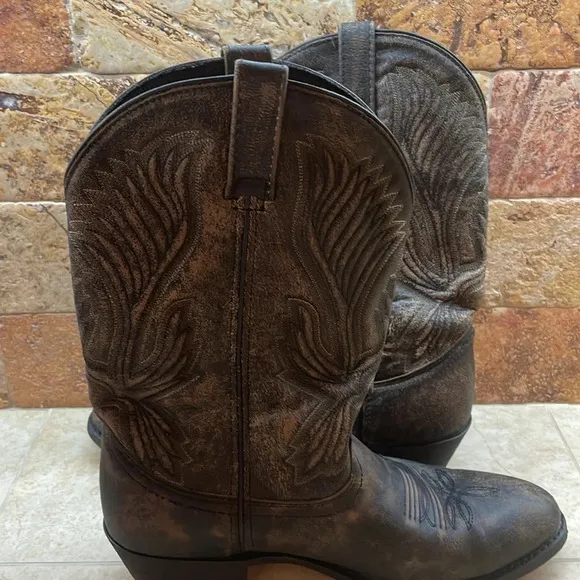 Laredo Men’s Cowboy Boots Western Leather Rodeo Shoes Brown Black Size 10.5EW