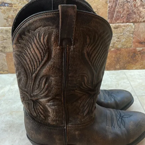 Laredo Men’s Cowboy Boots Western Leather Rodeo Shoes Brown Black Size 10.5EW