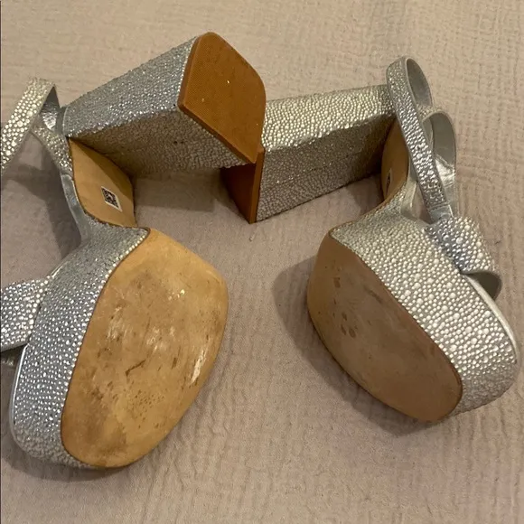 LARROUDE Silver Platform Block Heel Sandals . Size 8
