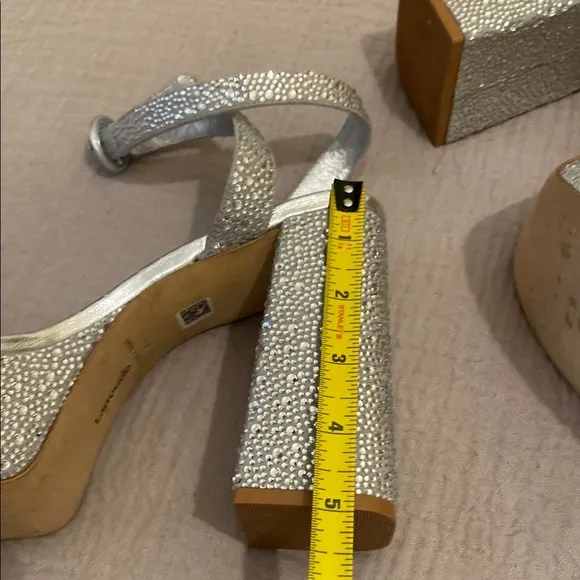 LARROUDE Silver Platform Block Heel Sandals . Size 8