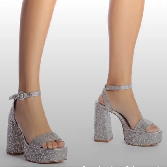 LARROUDE Silver Platform Block Heel Sandals . Size 8