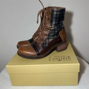 L’Artiste by Spring Step Ankle Boots Leather and Plaid Women’s Size 7.5 (38)