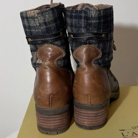 L’Artiste by Spring Step Ankle Boots Leather and Plaid Women’s Size 7.5 (38)