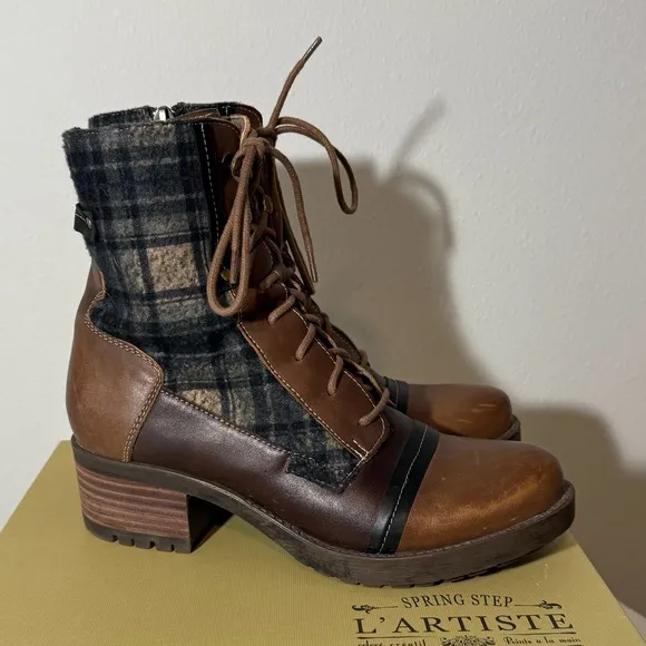L’Artiste by Spring Step Ankle Boots Leather and Plaid Women’s Size 7.5 (38)