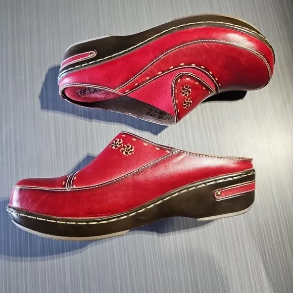 L'Artiste‎ By Spring Step Red Chino Leather Slip On Clogs Shoes 42 US 10.5-11