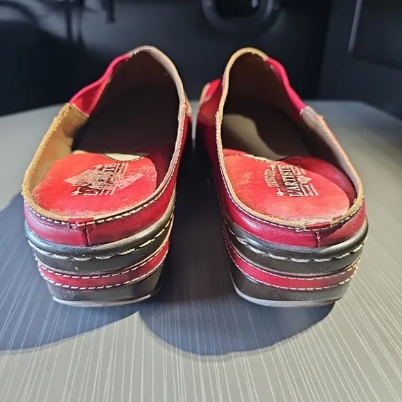 L'Artiste‎ By Spring Step Red Chino Leather Slip On Clogs Shoes 42 US 10.5-11