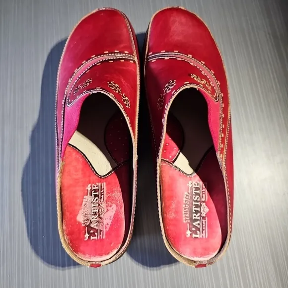 L'Artiste‎ By Spring Step Red Chino Leather Slip On Clogs Shoes 42 US 10.5-11