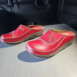 L'Artiste‎ By Spring Step Red Chino Leather Slip On Clogs Shoes 42 US 10.5-11