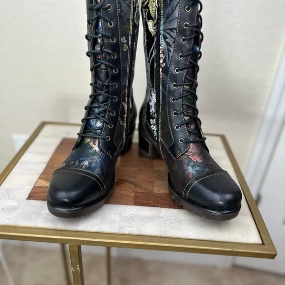 L’ARTISTE EU size 37 NWB Spring Step‎ black floral heeled side zipper boots