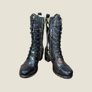L’ARTISTE EU size 37 NWB Spring Step‎ black floral heeled side zipper boots