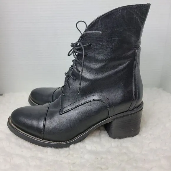 Latitude Femme Womens Ankle Boots Size 6.5 Black Leather Shoes