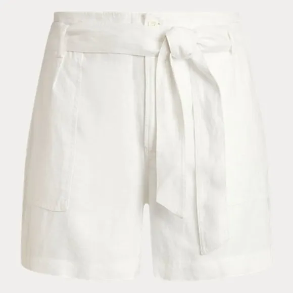 Lauren Ralph Lauren White Linen Belted Shorts