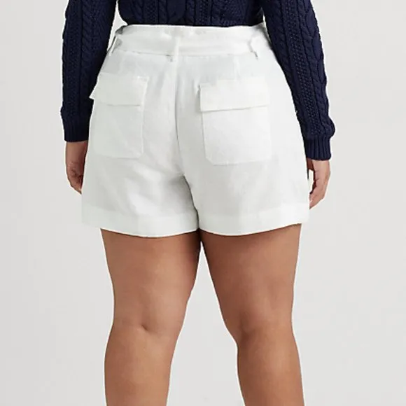 Lauren Ralph Lauren White Linen Belted Shorts