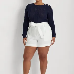 Lauren Ralph Lauren White Linen Belted Shorts