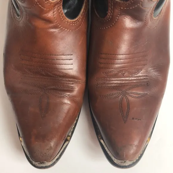 Leather black &amp; brown stitched western boots size 12D