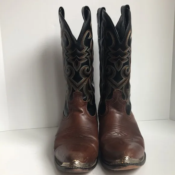 Leather black &amp; brown stitched western boots size 12D