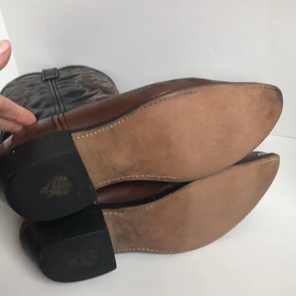 Leather black &amp; brown stitched western boots size 12D