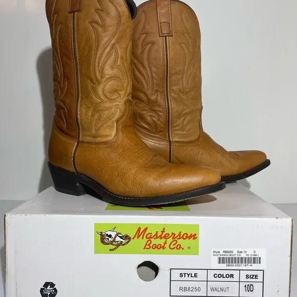 Leather Western Boots Genuine Leather Cowboy Boots Masterson Boot Co Men Size 10