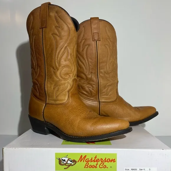 Leather Western Boots Genuine Leather Cowboy Boots Masterson Boot Co Men Size 10
