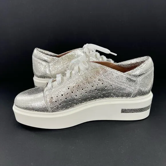Linea Paolo platform triple decker silver cracked metal women’s sneakers