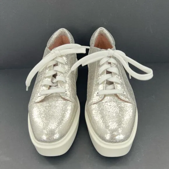 Linea Paolo platform triple decker silver cracked metal women’s sneakers