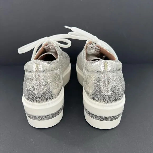 Linea Paolo platform triple decker silver cracked metal women’s sneakers