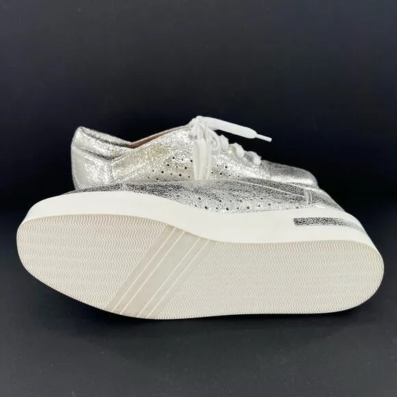 Linea Paolo platform triple decker silver cracked metal women’s sneakers