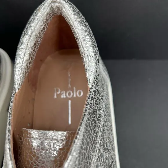 Linea Paolo platform triple decker silver cracked metal women’s sneakers